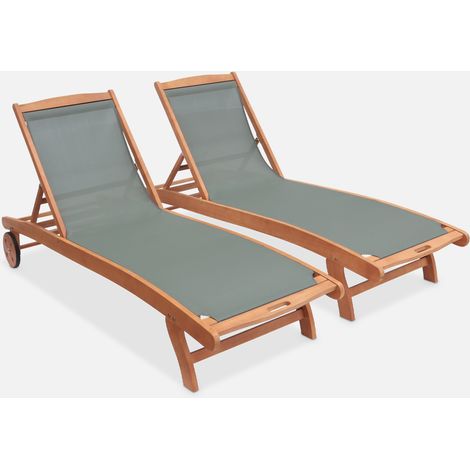 Set 2 lettini prendisole in legno multiposizione con ruote