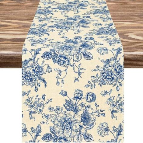 (33X183 cm)Rose Bleue Chemin de Table Esquisse Monochrome Vintage et Rouleau Toile de Jute Chemin de Table Decor pour Table Basse de Mariage (1/4)