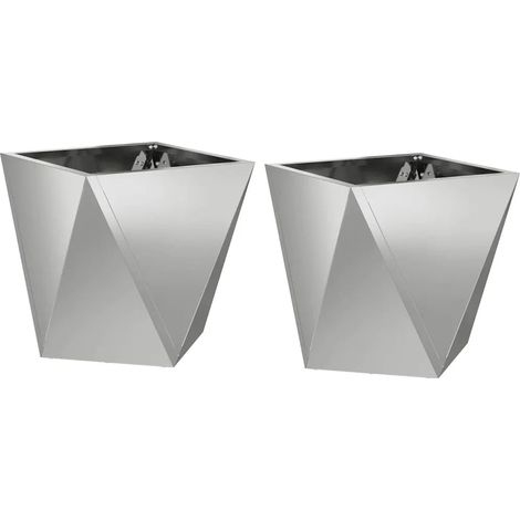 Juego de 2 macetas modernas para exteriores de 30 x 30 x 30 cm con un elegante diseño en acero galvanizado plateado 020053059 (1/5)