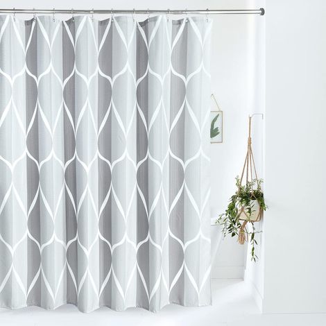 Rideau de Douche Géométrique avec Anneaux en Métal Imperméable Anti-Moisissures Polyester Tissu Rideau Salle de Bain Lourd pour Baignoire Cabine de Douche 182x182CM (Gris) (1/5)