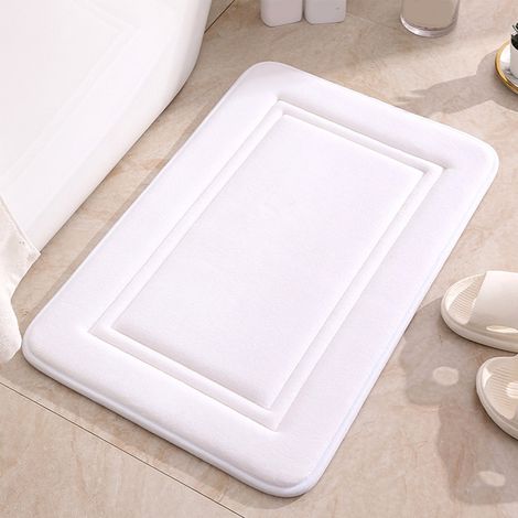 Tapis De Bain - Mousse À Mémoire De Forme - Velours Absorbant - Antidérapant - Lavable En Machine - Blanc - 40x60 cm (1/5)