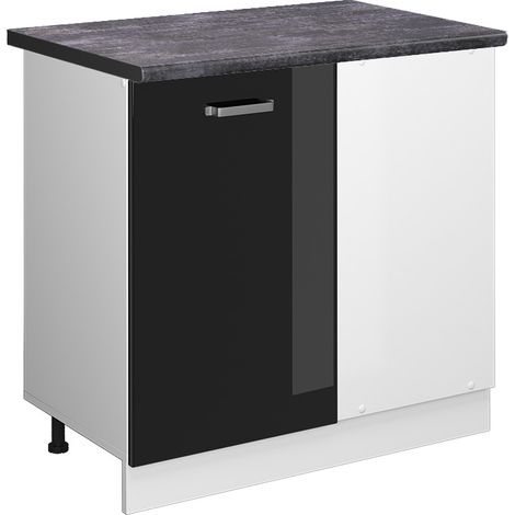 Meuble d'angle R-Line, Noir Haute brillance, 86 cm , PT Anthracite, Vicco