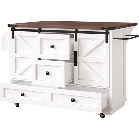 Îlot de cuisine mobile multifonction avec table pliante, 3 tiroirs et 2 portes coulissantes - métal et MDF (1/5)