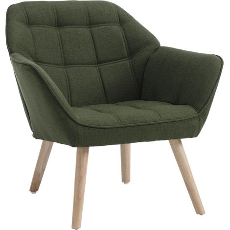 Wahson Sessel Wohnzimmer gepolsterter Ohrensessel mit Massivholzbeinen moderner Armlehnstuhl, Leinen, Grün