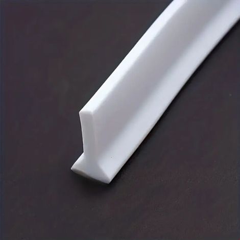 1 paquet de bande de rétention d'eau pour salle de douche en forme de T, plinthe imperméable et pliable-1 m x 1,6 mm x 30 mm - Blanc