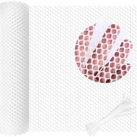 Clôture en maille polyvalente en plastique noir de 5 m x 40 cm, clôture et filet à découper pour animaux avec 50 attaches, convient pour chat, chien, lapin et protection des plantes (blanc) (1/5)