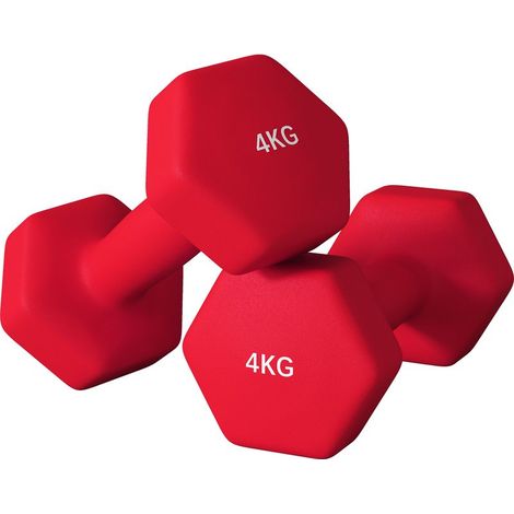Lot de 2 haltères hexagonales avec poignée antidérapante pour l\'entraînement à la maison, 2 x 4kg, rouge (1/5)