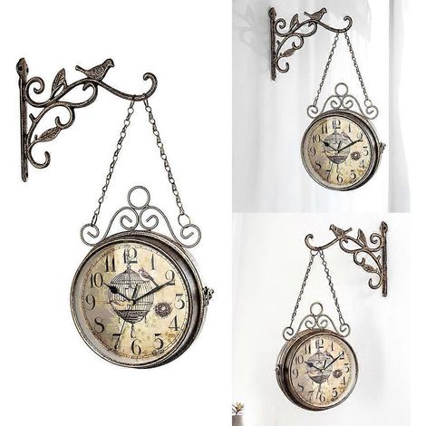Horloge murale vintage double face silencieuse pour chambre ou dortoir (1/4)