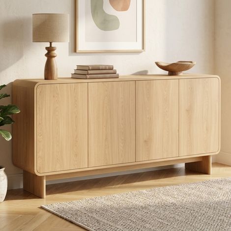Aparador CAPUCINE XXL 160 cm con 4 puertas redondeadas efecto haya