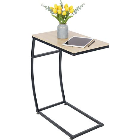 Relaxdays C Table, C-Shaped, HWD: 58.5 x 47.5 x 25 cm, Side Table for Sofa & Bed, Metal & MDF, Wood Effect/Black