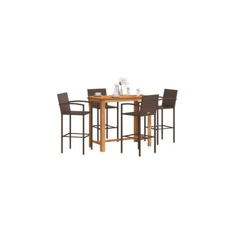 Ensemble de bar de jardin 5 pcs marron bois massif acacia rotin (1/5)