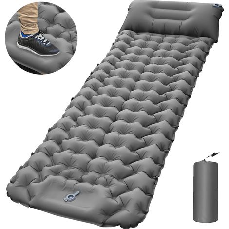 Matelas de camping, design compact, pompe intégrée, Gris Foncé, 193x68x8cm-a (1/2)