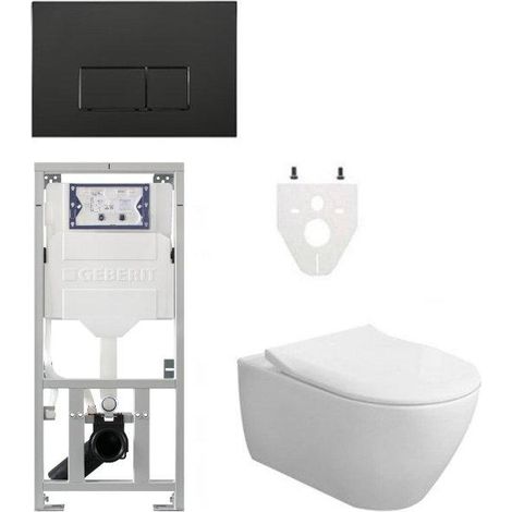 Villeroy & Boch Subway 2.0 DirectFlush toiletset céramique Plus slimseat avec réservoir Geberit et plaque de commande avec boutons rectangulaires noir