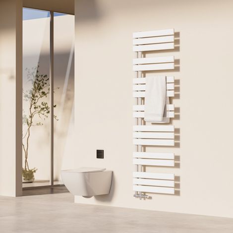 Heilmetz – Sèche-serviettes eau chaude 160x50 cm – Acier inoxydable 810 W – Raccordement latéral – Design asymétrique
