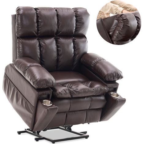 Poltrona relax elettrica a 2 motori, massaggio e riscaldamento, flanella marrone OKWISH (1/5)