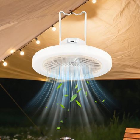 Lampe de camping LED avec ventilateur, 23,3 x 9,1 x 23,5 cm, ventilateur de camping avec lumière, ventilateur de camping 2 en 1, lampe de camping, lanterne LED, pour camping en plein air (1/5)