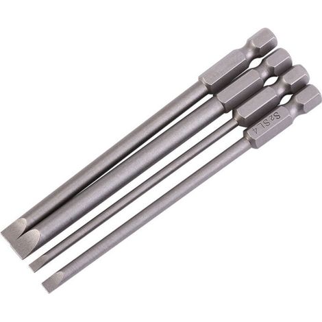 GARRYFIZH Lot de 4 embouts de tournevis magnétiques à fente de 100 mm en acier allié S2, tige hexagonale de 6,35 mm, 3 à 6 mm