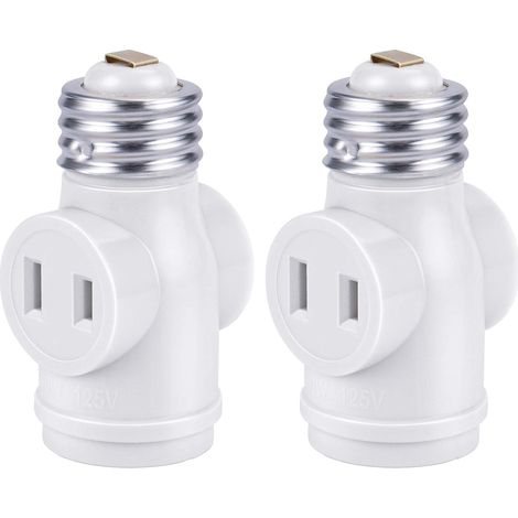 Adattatore da portalampada polarizzato E26 a 2 griffe, lampadina standard (media), portalampada da E26 a 2 griffe per sdoppiatore di portalampada, bianco, confezione da 2