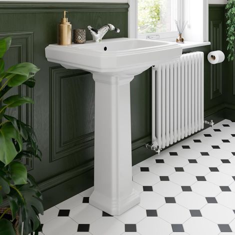 Traditional Full Pedestal 1 Tap Hole Bathroom Basin White Gloss Bathroom (1/3)