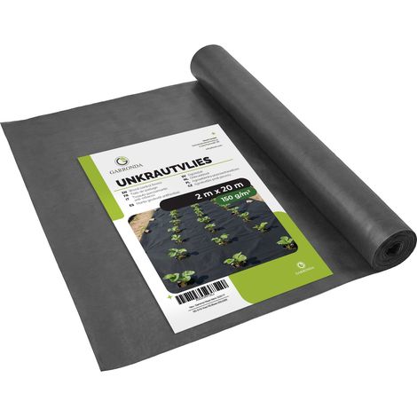 Garronda toile de paillage geotextile 150 g m² anti mauvaise herbe pour gravier allées terrasse sol extérieur rouleau géotextile jardin bache sol résistante noir 2 x 20 m GD-0177 (1/5)