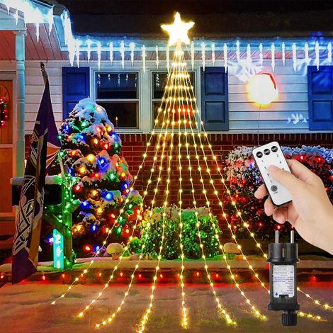 Guirlande Lumineuse Sapin de Noel Avec Etoile, 9 x 2m Guirlandes lumineuses, 198 LEDs avec Télécommande, IP43 Decoration Noel (1/5)