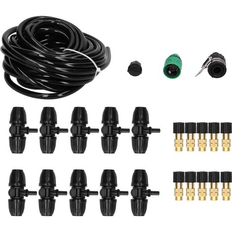 10 m Bewässerungs- und Sprühset mit verstellbaren Kupferdüsen, 8/11 mm Schlauch für Garten und Gewächshaus (1/5)