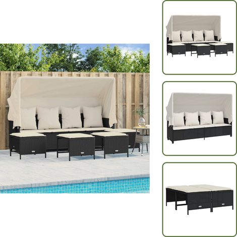 The Living Store Salon de jardin 5 pcs avec coussins noir résine tressée - Ensemble Salon De Jardin - Salon De Jardin Pliable - Meubles De Jardin Résistants Aux Intempéries - Fauteuil De Jardin - Pouf