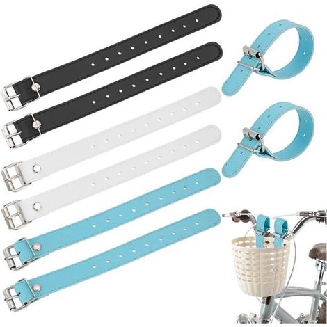 pares de correas para cesta de bicicleta, correa de cuero sintético, correa cuero, correas ajustables manillar, correa cuero, blanco, negro azul (1/5)