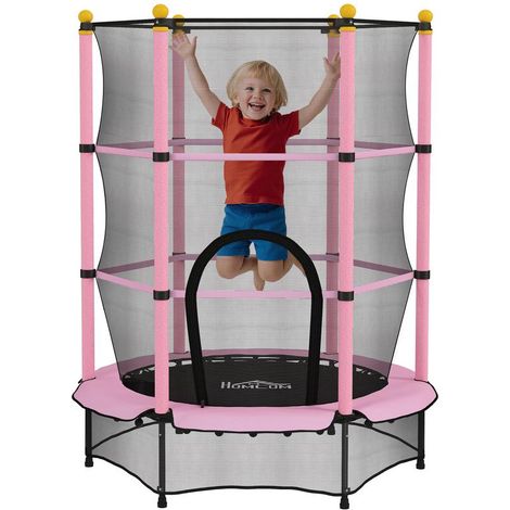 Trampoline pour enfant rose et noir 140 cm avec filet de sécurité, structure acier, intérieur et extérieur tendance