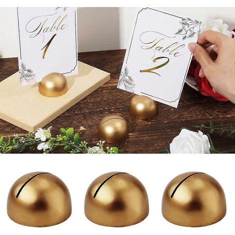 Lot de 12 supports de numéros de table élégants avec base en bois et pinces, parfaits pour les mariages ou les fêtes. (1/4)