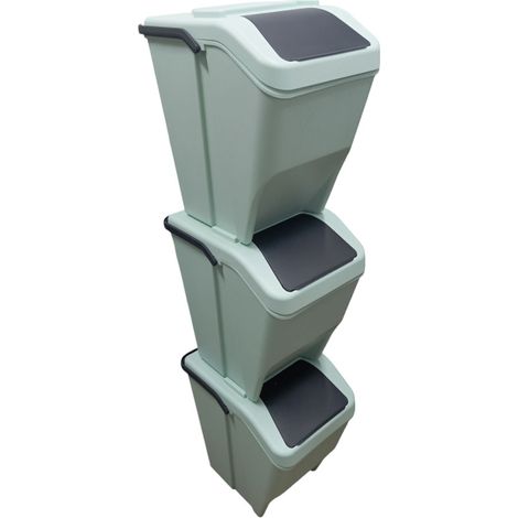 Pattumiera da cucina 3 scomparti per Raccolta Differenziata 25Litri sottolavello Moderna elegante verde salvia sovrapponibili modulabili componibili contenitori rifiuti bidoni capienti cm H38xL30xP38