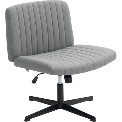Armless Office Chair No Wheels, Linen Fabric Criss Cross Legged Desk Chair Wide Seat, Thick Padding, Tilt Function, Height Adjustable Swivel Computer Seat for Home, Grey (1/5)