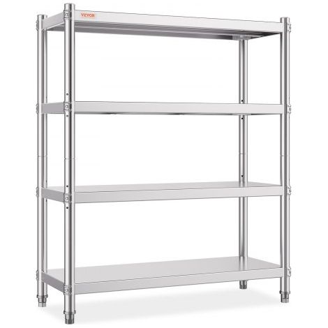 Étagères Inox de Rangement de Cuisine Capacité de Charge 150 kg Table à Épices à 4 Niveaux avec Accessoires d'Assemblage Meuble pour Cuisine Garage Atelier Entrepôt Balcon 122x48x150 cm (1/4)
