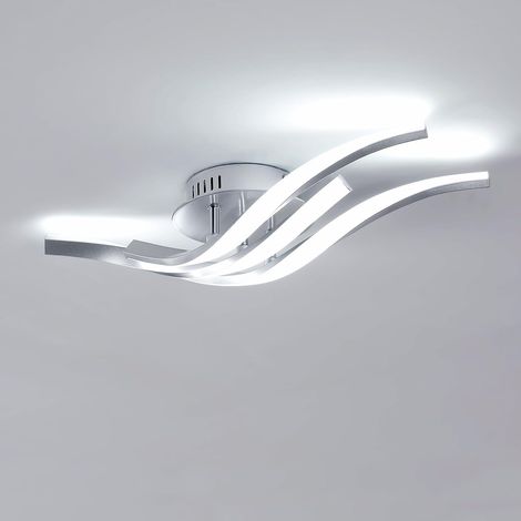 COMELY Plafoniera LED 24W Moderna con 3 Tubi LED Ondulati 52CM, Luce Bianca Fredda 6500K, Lampada da Soffitto in Alluminio per Soggiorno, Camera da Letto, Cucina - Argentata (1/5)