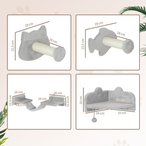 Lot de 4 modules d'escalier pour félin, griffoir à marches en fibre naturelle de sisal, double étage, teinte gris clair et blanc crème (1/5)