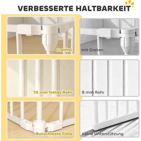 Barrière pliable pour animaux, 6 panneaux avec porte, pour chiens petits et moyens, plastique et acier carbone, blanc (1/5)