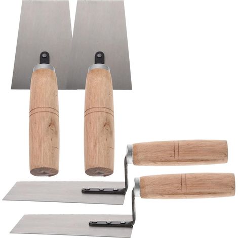 Lot de 4 truelles plates en acier inoxydable avec manche en bois pour la finition du béton et du carrelage (1/5)