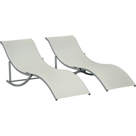 2 Tumbonas Plegables en Forma de S Ergonómica con Marco de Aluminio Texteline para Piscina Patio Jardín Terraza 165x61x63 cm (1/5)