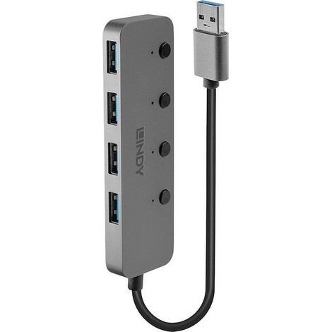 Hub USB 3.2 Gen 1 Lindy de 5 puertos tipo A, color gris (1/4)