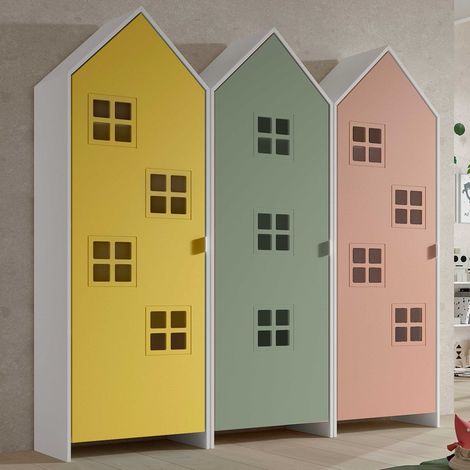Armoire 3 pièces Casami Bruges - 173x37x172 cm - Jaune/vert/rose