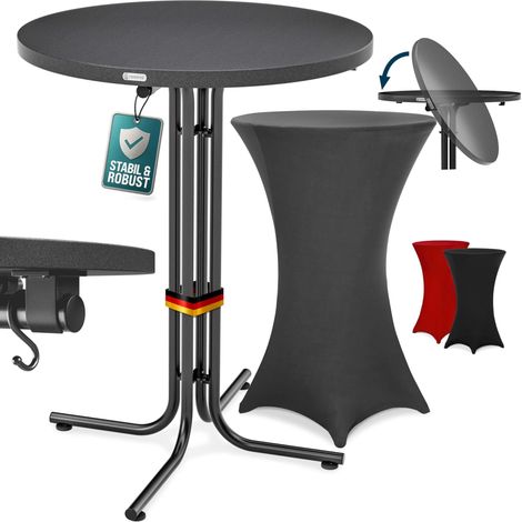 Table haute pliable grise 110 cm avec housse, mange-debout de bar pour jardin (1/5)