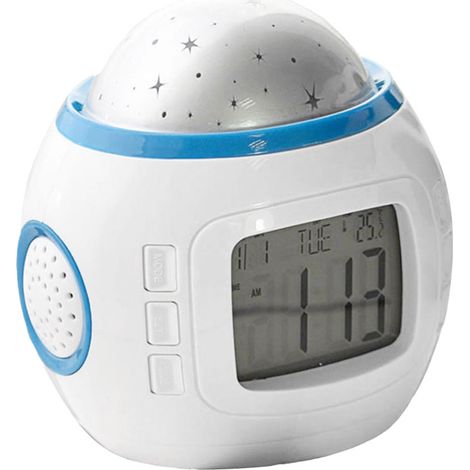 Wecker mit Hintergrundbeleuchtung, Projektion, Schlummerfunktion, Himmelsprojektor, Thermometer und digitalem Kalender.