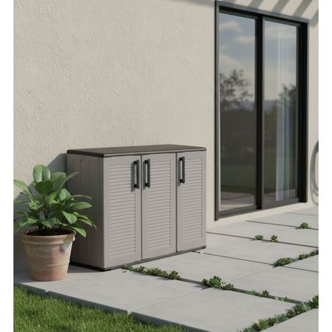 Dmora Armario multiusos para exterior o interior, mueble 3 puertas y 1 balda en polipropileno, 100% Made in Italy, 102x37h84 cm, color Gris, con embalaje reforzado (1/4)