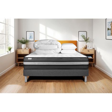 Komplettpaket Bett - Matratze 160x200 cm + Boxspringbett mit Lattenrost (im Set) + 2 Kopfkissen + Bettdecke - Vital Power Zen (1/5)