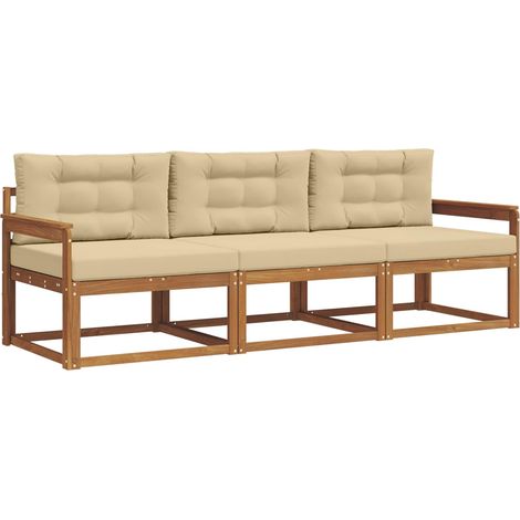 Ensemble de canapés d'extérieur 3 pcs Salon de jardin Naturel et Beige (1/5)