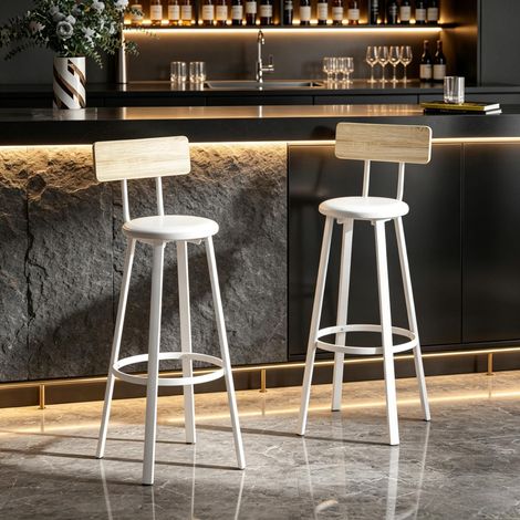 Ensemble de 2 tabourets de bar, chaises de bar avec dossier et repose-pieds, hauteur d'assise 75,5 cm, coussin d'assise, pour comptoir et bar de cuisine (vendu uniquement avec 2 tabourets de bar) (1/5)