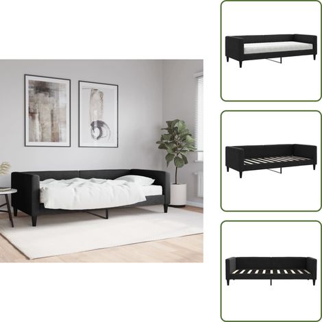The Living Store Lit de jour avec matelas noir 90x190 cm tissu - Canapé Lit - Lit Deux Places - Lit Convertible - Literie - Meuble Salle Séjour