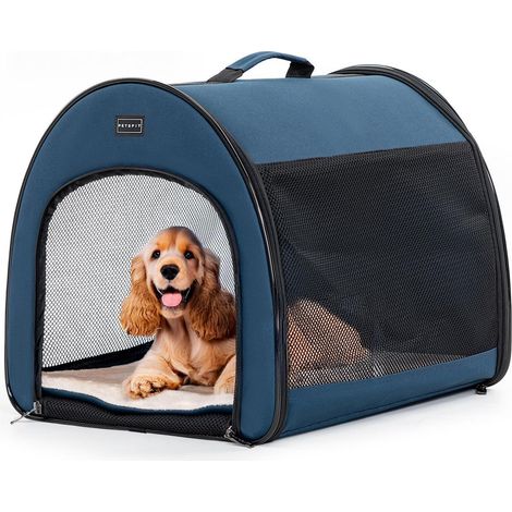 Faltbare Hundebox M Blau mit Plüschkissen und Aufbewahrungstasche (1/5)