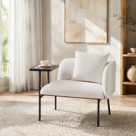 Fauteuil beige avec table d'appoint et poches OKMYHOME (1/5)