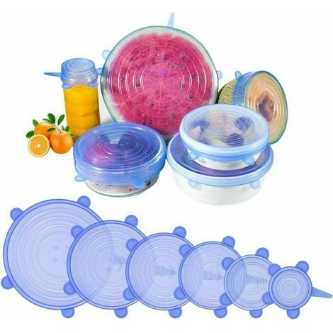 6x COPERCHI IN SILICONE PER CONTENITORI ESTENSIBILI TAPPI ELASTICI CONSERVA CIBO (1/5)